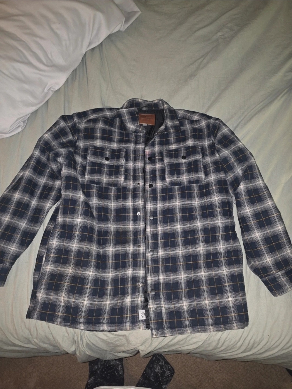 Men's Lightweight Plaid Shirt Jacket - Navy & White